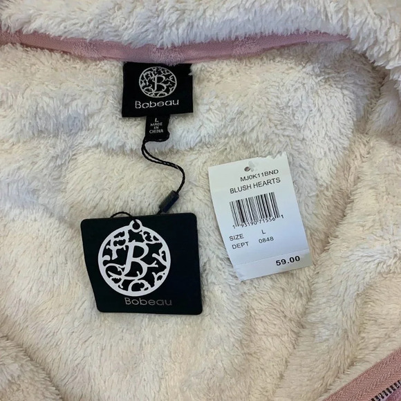 Bobeau Women's‎ Flocked Hearts Ultraplush Full Zip Long Sleeve Hoodie Size L NWT - Picture 8 of 13